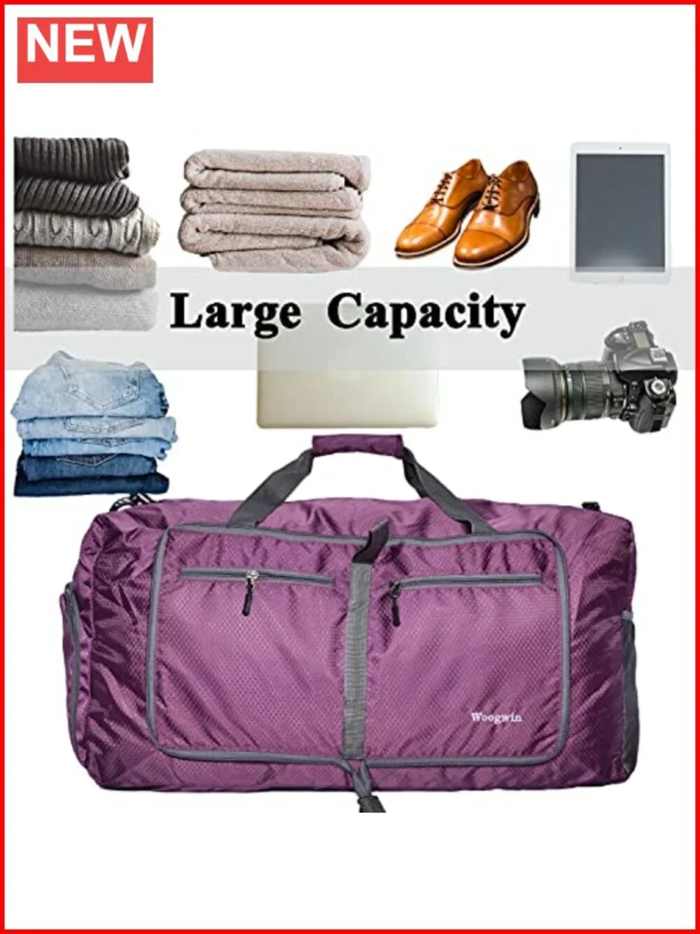 Large Foldable Waterproof Travel Duffel Bag for Gym Sports Weekender
